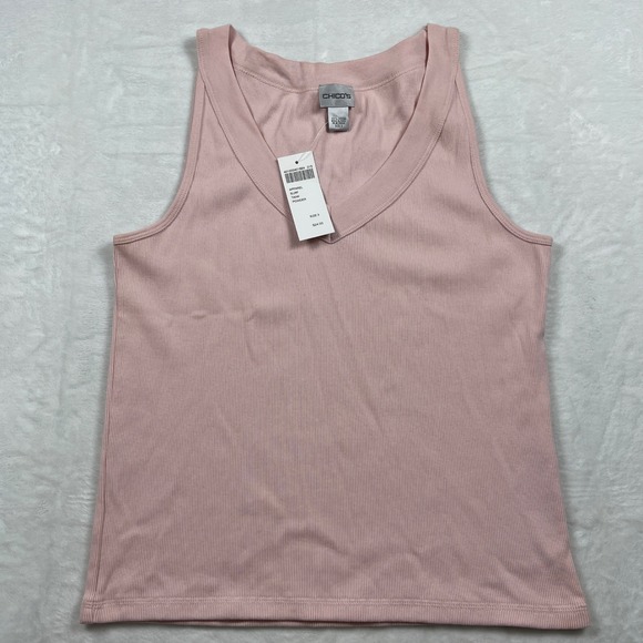 Chico's Tops - Chicos Womens Powder Pink Ribbed V-Neck Cotton Tank Top Size 3 NEW